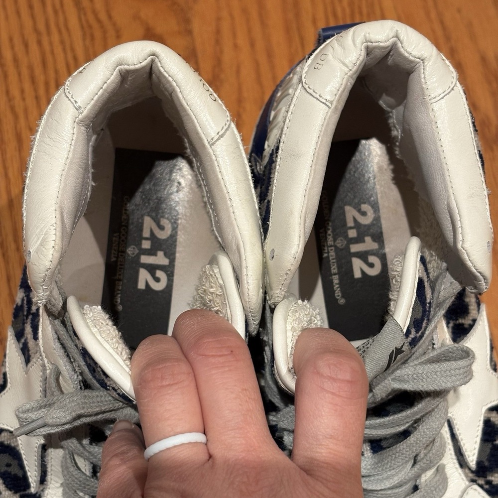 Golden Goose VCE 2.12 High‎ Top Shoes Womens Size 38 Blue Leopard Print Italy - Picture 12 of 16